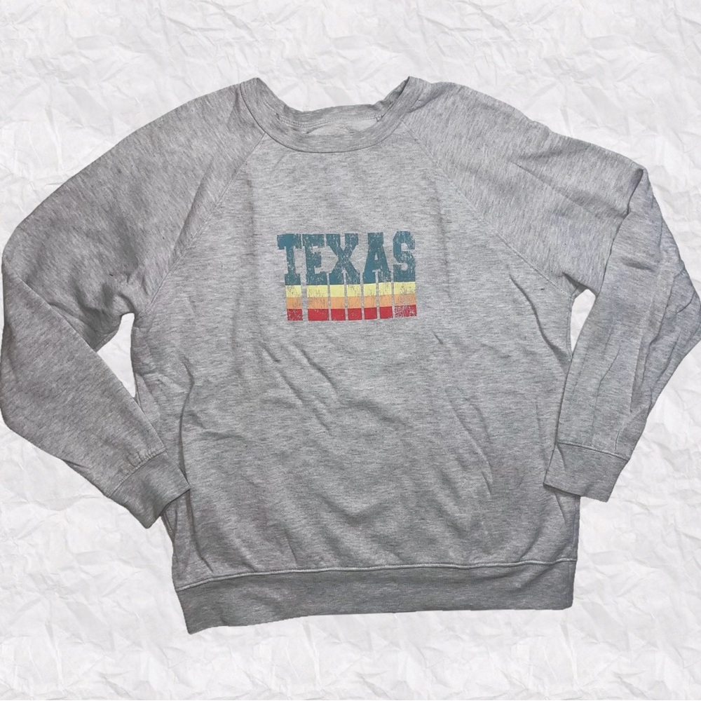State Of Mine Sweater Large Adult Gray Texas Spell Out Logo Pullover Womens L